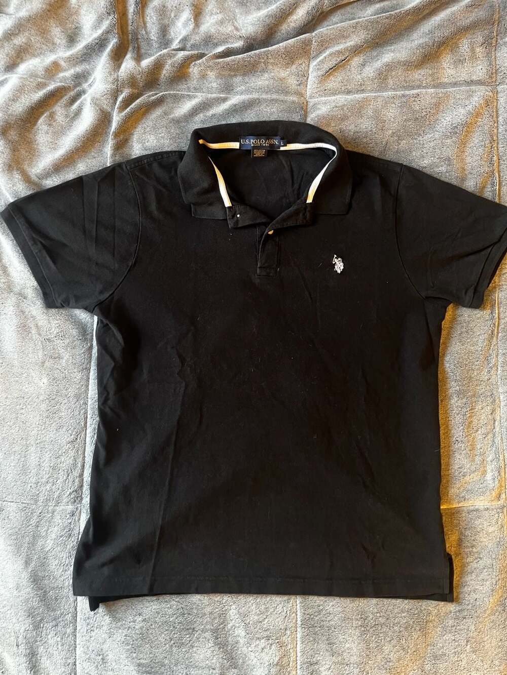 U.S. Polo Assn. Polo Shirt Size L Black Cotton Contrast Collar